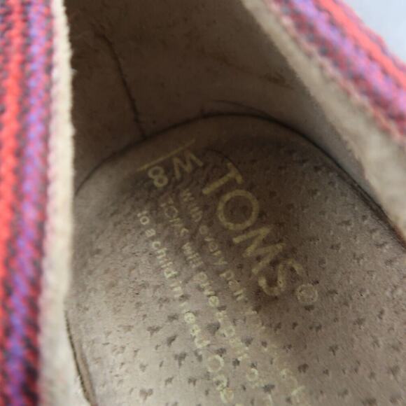 Toms Shoes Womens 8 Wedge Sandal Casuall Fashion Calypso Espadrille Red Peep Toe - Picture 14 of 14